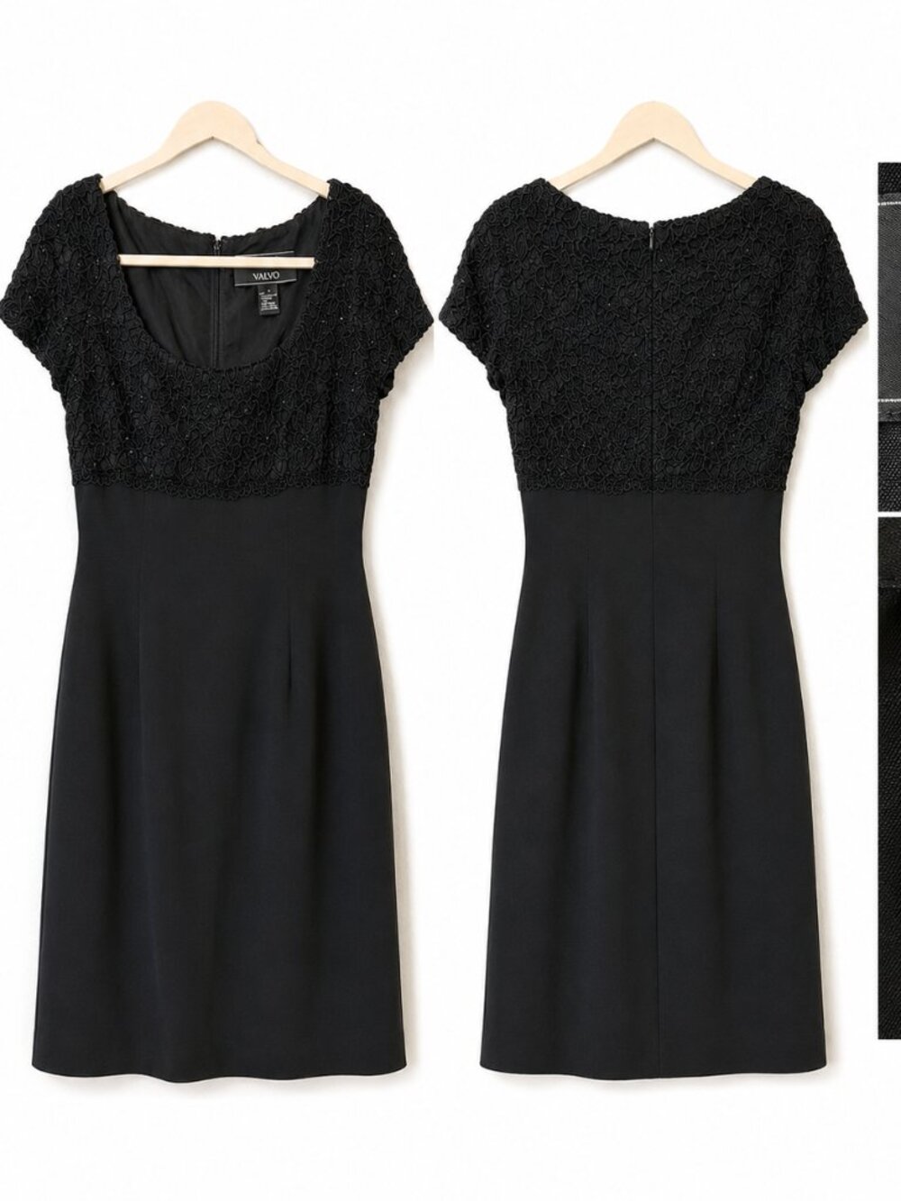 VTG CARMEN MARC VALVO Black Beaded Sequin Lacey Dress Women Size 4 Empire Waist
